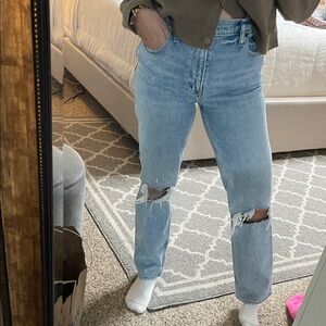 Abercrombie & Fitch The 90’s Straight Ultra High Rise Light Blue Ripped Jeans